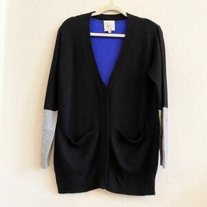 Mason Colorblock Wool Cashmere Cardigan Sweater Blue Black Grey P